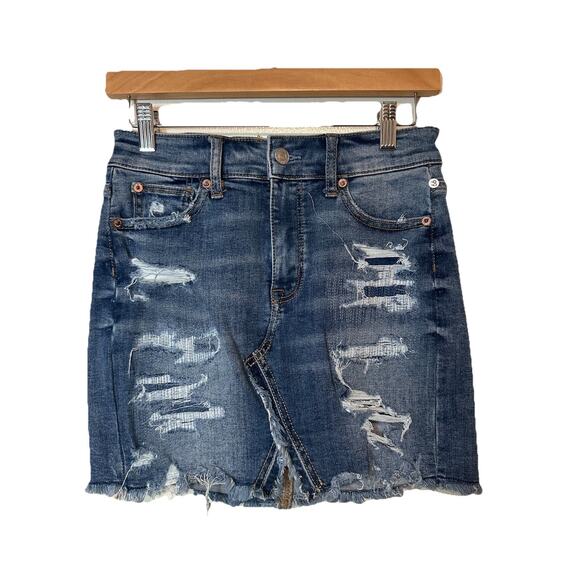 American Eagle Next Level Stretch Mini Skirt Womens 0 Long Destroyed Festival - Picture 1 of 7